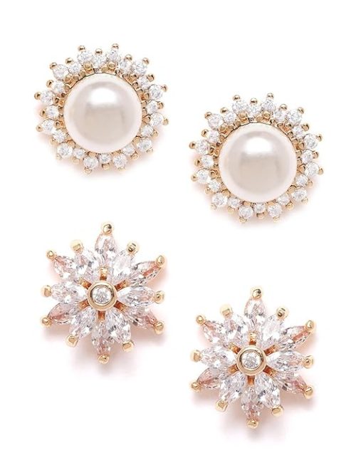 cubic zirconia stud earrings set of 2 gold tone studs