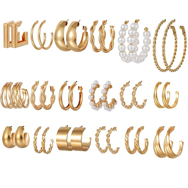 pearl hoop earrings 18 pairs combo earring set