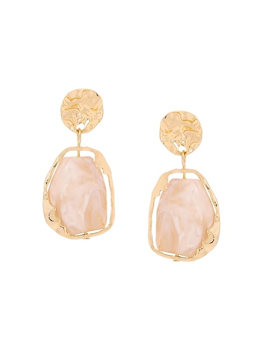 crystal earrings dangle gold toned peach color