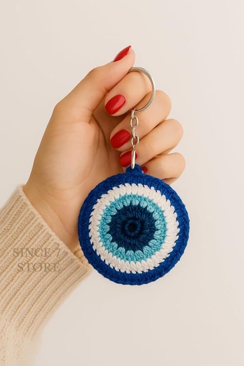 evil eye keychain handmade crochet blue keychain