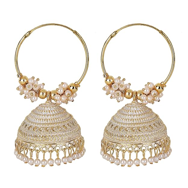 traditional jhumki gold hoop earrings with white pearls
