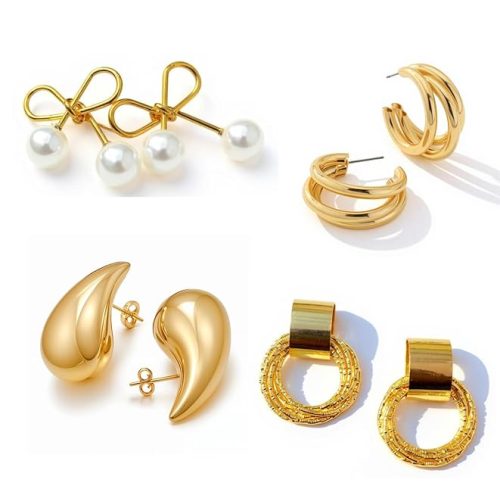 korean style earrings trending golden color pack of 4