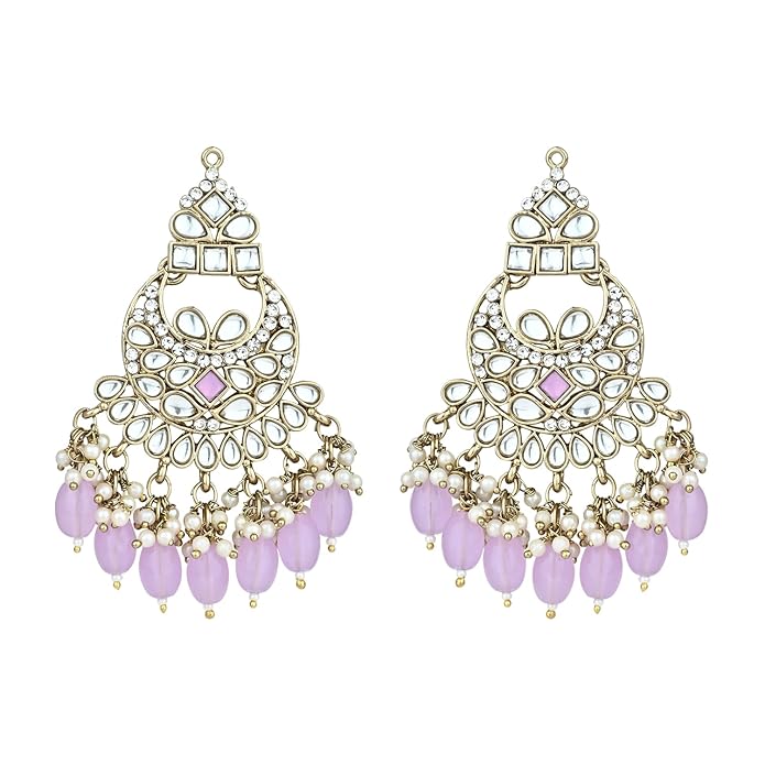 lavender pearls silver stone womens pearl earrings chandbali style
