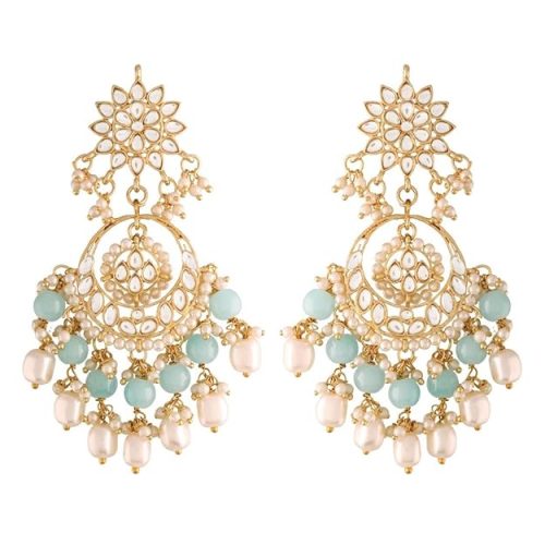 turquoise and white pearl chandbali earrings gold