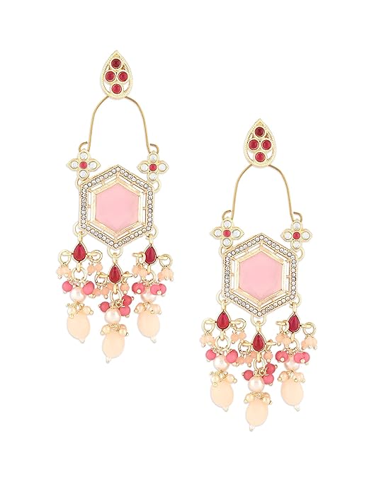trendy ethnic long pink pearl earrings