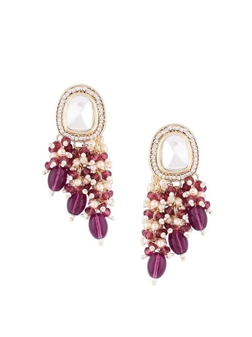 square tassel white and dark purple earrings