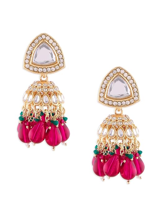 jhumka earrings gold rani pink green drop ethnic