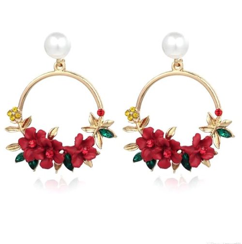 gold rose hoops with pearl hanging