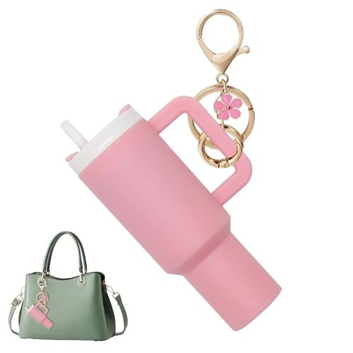 mini pink stanley cup keychain for bags and keys
