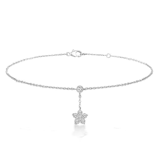 silver anklet bracelet with 1 crystal diamond star
