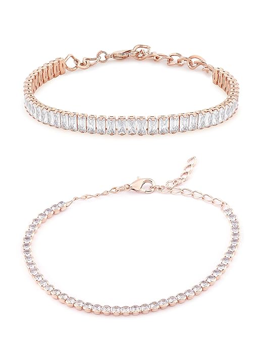 rose gold stone tennis bracelet women set of 2