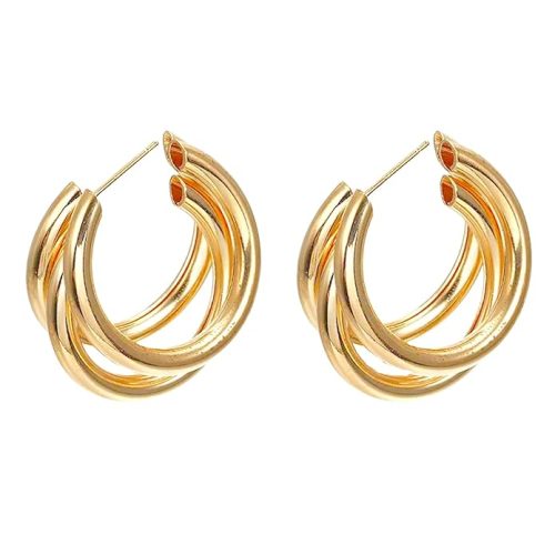 gold hoop earring 3C-shaped chunky gold triple hoop