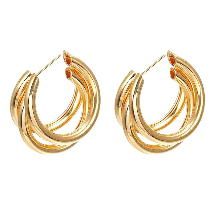 gold hoop earring 3C-shaped chunky gold triple hoop