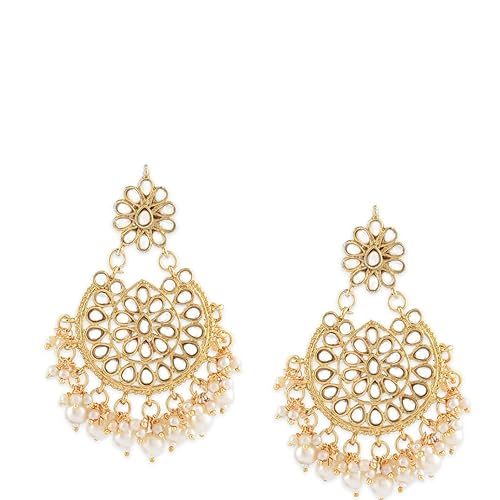 white gold kundan pearls ethnic earrings gold women pearl earrings