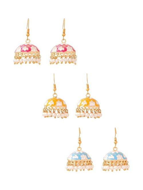 small meenakari gold jhumka earrings with pearls