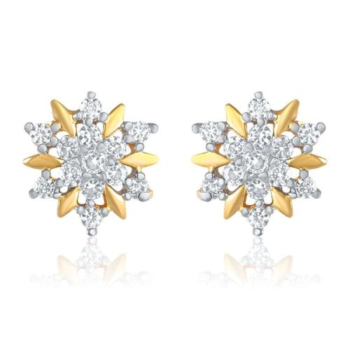 white flower gold earrings cz floral stud