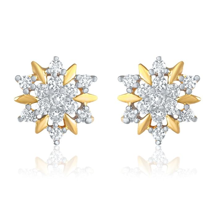 white flower gold earrings cz floral stud