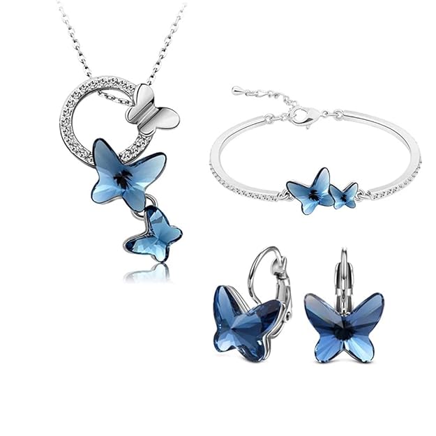 silver blue nile diamonds butterfly 3 pc pendant set