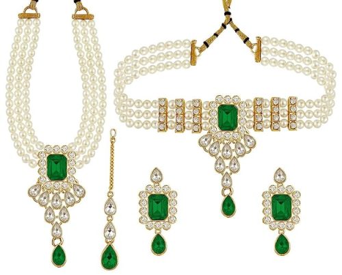 green pearl choker necklace bridal jewelry set