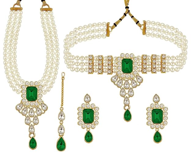 green pearl choker necklace bridal jewelry set