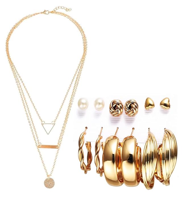 trendy western gold necklace women with earrings combo