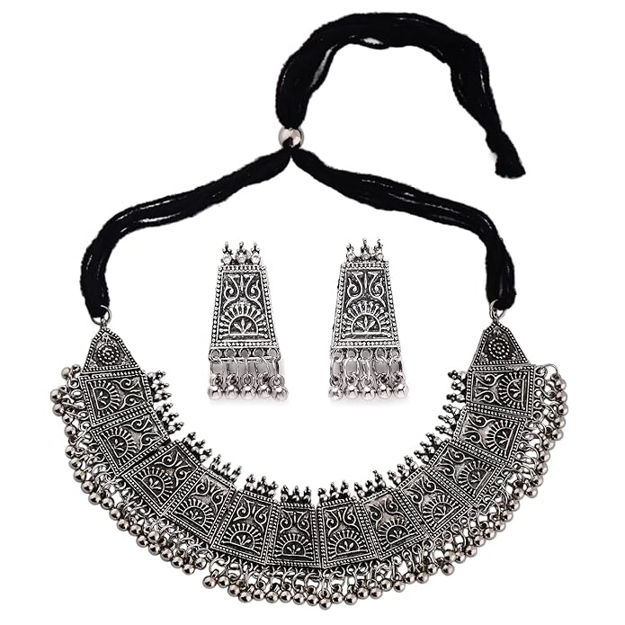 oxidised silver necklace women with earrings