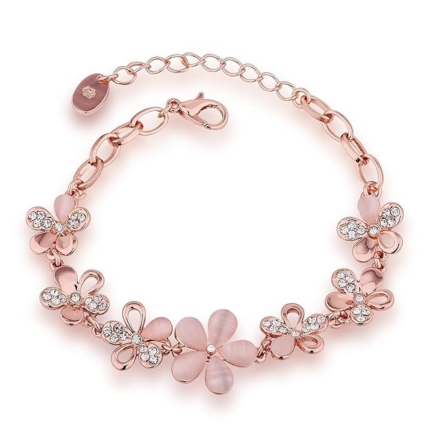 floral rose quartz crystal bracelet