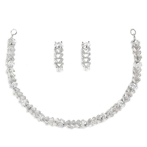 silver diamond pendant necklace with earrings
