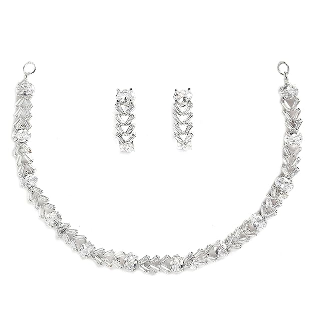 silver diamond pendant necklace with earrings