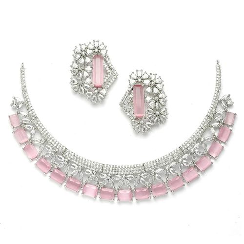 pink sterling silver necklace with trendy studs
