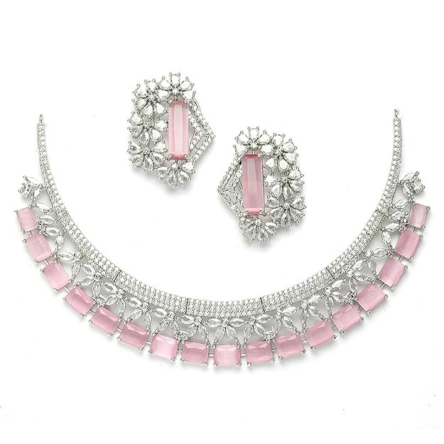 pink sterling silver necklace with trendy studs